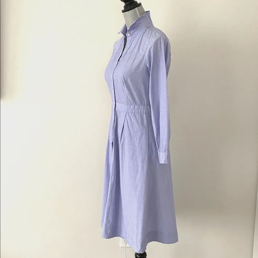 J.Crew Blue Button-Up Cotton Midi Dress Sz 4 Preppy Academia Classic Euro Summer